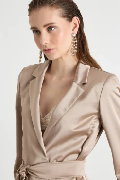 Blazer monopetto con cintura - Beige