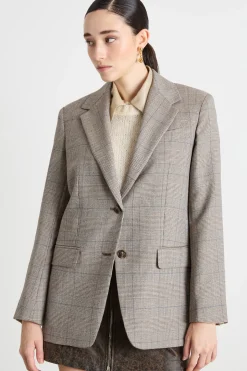 Blazer monopetto in batavia di lana - Beige Marrone