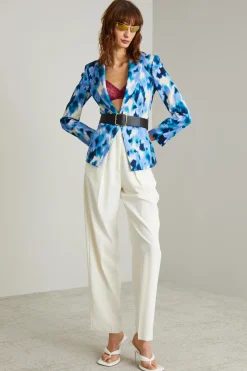 Blazer monopetto in faille - Turchese Bianco