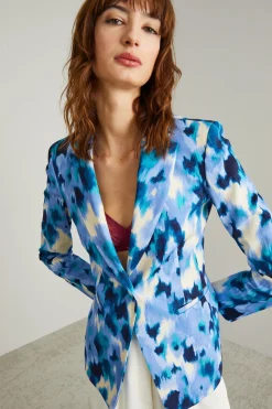 Blazer monopetto in faille - Turchese Bianco