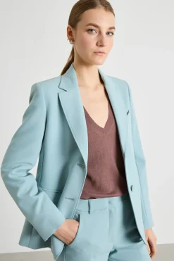 Blazer monopetto in tela - Azzurro