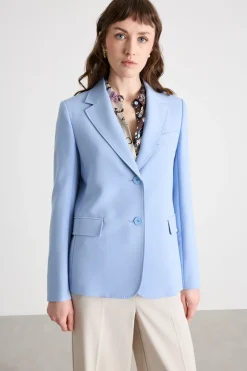 Blazer monopetto in tela - Azzurro