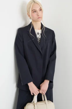 Blazer monopetto in tela - Blu