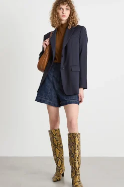 Blazer monopetto in tela - Blu