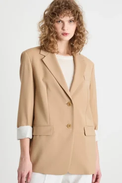 Blazer monopetto in tela - Cammello