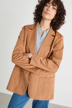 Blazer monopetto in tessuto stretch - Marrone