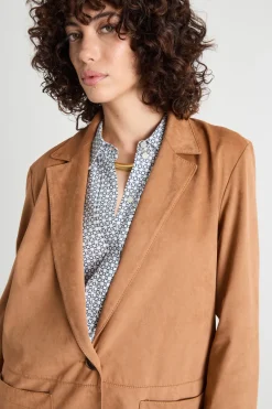 Blazer monopetto in tessuto stretch - Marrone