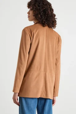 Blazer monopetto in tessuto stretch - Marrone