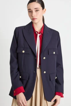 Blazer monopetto in twill - Blu Notte