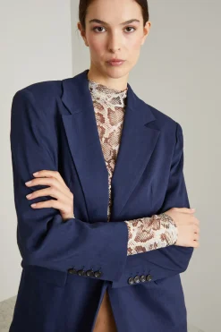 Blazer over in lino - Blu