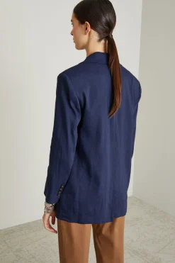 Blazer over in lino - Blu