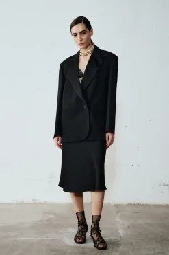 Blazer oversize con rever a lancia - Nero