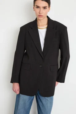 Blazer oversize con spilla - Nero