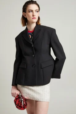 Blazer sfiancato con spalline - Nero