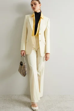 Blazer sfiancato in tela gessata - Avorio Nero