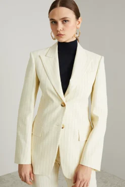 Blazer sfiancato in tela gessata - Avorio Nero