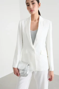 Blazer slim fit con strass - Bianco
