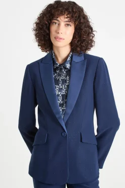 Blazer slim fit con strass - Blu