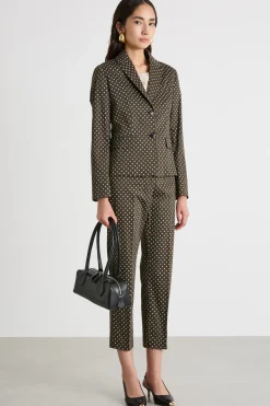 Blazer slim in raso di cotone - Marrone Bianco
