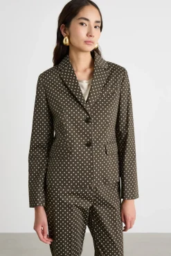 Blazer slim in raso di cotone - Marrone Bianco