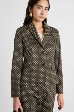Blazer slim in raso di cotone - Marrone Bianco