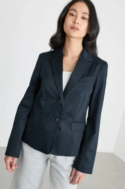Blazer slim in raso di cotone - Nero