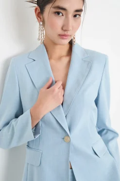 Blazer slim in tela - Azzurro