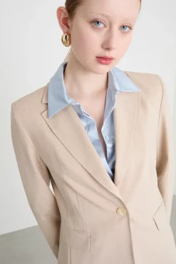 Blazer slim in tela - Cammello