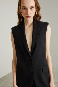 Blazer smanicato in lana - Nero
