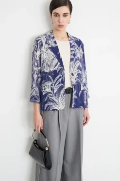 Blazer stampato con cintura - Blu Bianco