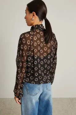 Blusa in chiffon con fiocco - Nero