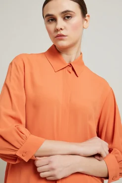 Blusa in crépe con foulard - Arancione