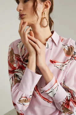 Blusa in crêpe de Chine stampata - Rosa Bianco