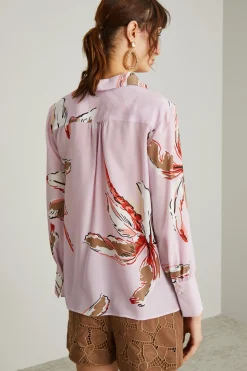 Blusa in crêpe de Chine stampata - Rosa Bianco