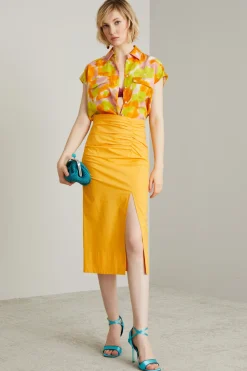 Blusa in crêpe di seta - Arancione Rosa Verde