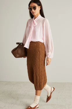 Blusa in georgette con fiocco - Rosa Pastello