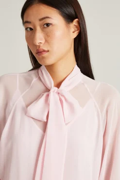 Blusa in georgette con fiocco - Rosa Pastello