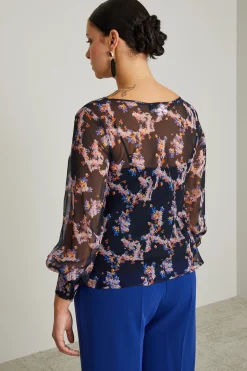Blusa in georgette stampata - Blu Notte