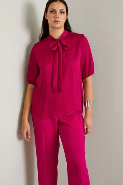 Blusa in raso martellato - Fuxia