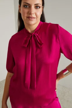 Blusa in raso martellato - Fuxia