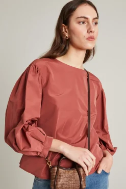 Blusa in taffetà con bottoni - Rosa Antico