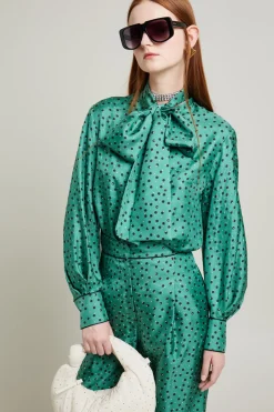 Blusa in twill con foulard - Verde