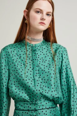Blusa in twill con foulard - Verde