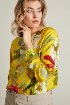 Blusa in twill di seta stampato - Giallo