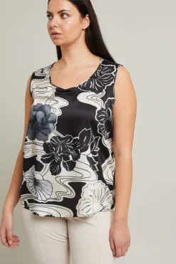 Blusa in twill stampata - Nero Bianco