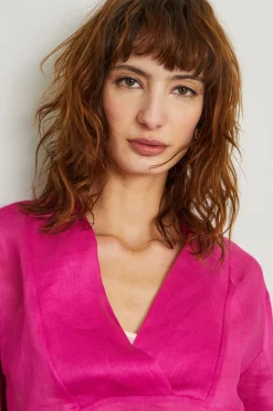 Blusa stile polo in garza - Fuxia