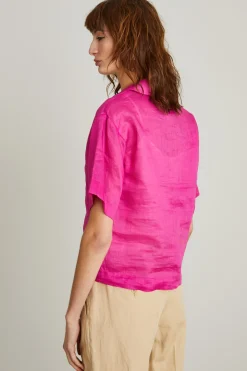 Blusa stile polo in garza - Fuxia