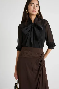 Blusa a foulard in georgette - Nero