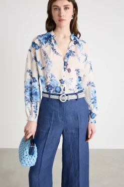 Blusa alla coreana - Bianco Blu
