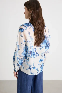 Blusa alla coreana - Bianco Blu